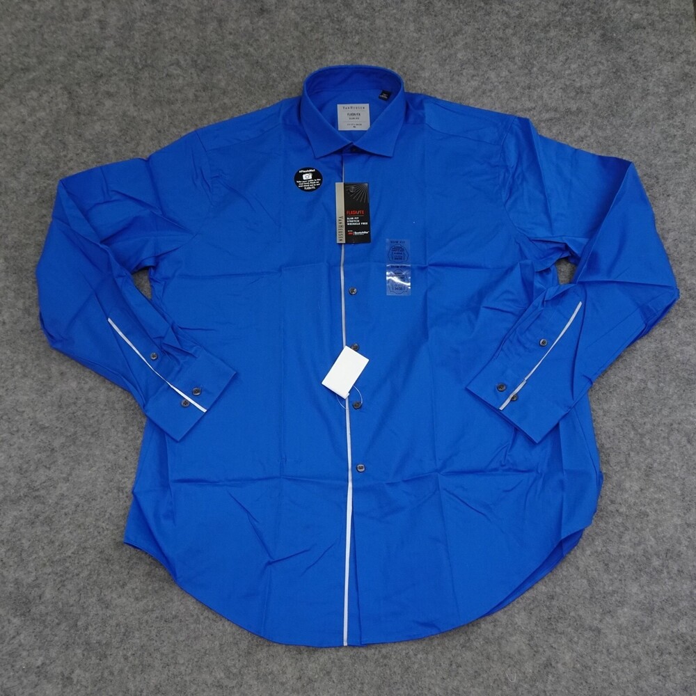 Van Heusen Shirt Mens Extra Large XL Blue Button Up Long Sleeve Slim Fit Solid